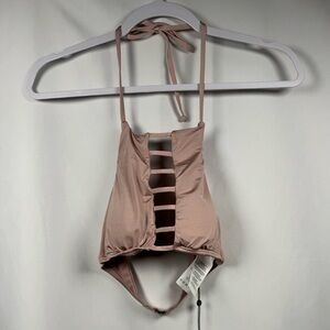 Bikini Lab Strappy Halter Bikini Swim Top Taupe XS